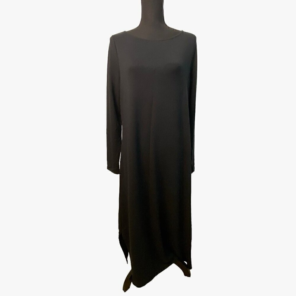 Pure Jill Size Medium Luxe Soft Stretchy Long Sleeve Boat Neck Maxi Dress Black